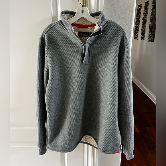 Men’s Large Gray Half Zip Waffle Knit Jacket/ Overshirt Sherpa Lined - Picture 1 of 8